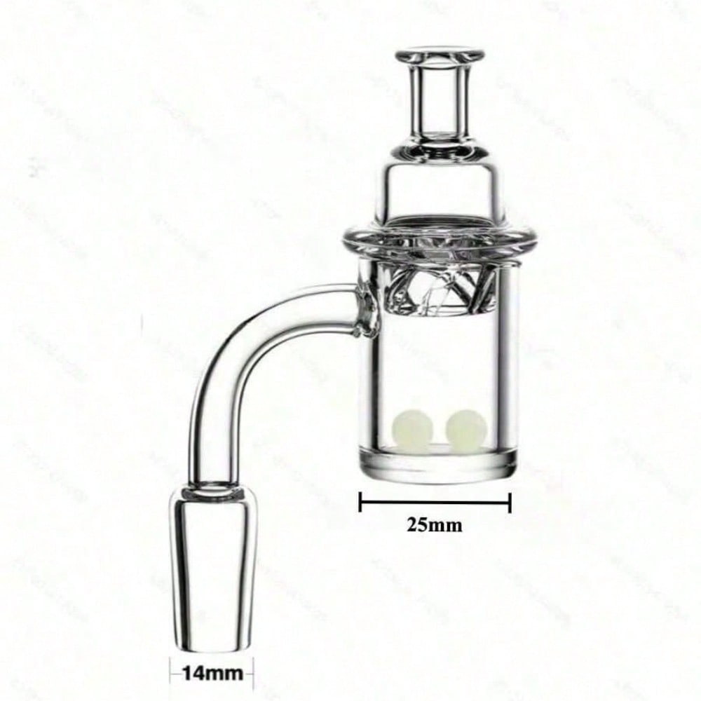3pcs Set - 14mm 90 Degree Quartz Banger Set with Spinning Carb Cap and Terp Pearls