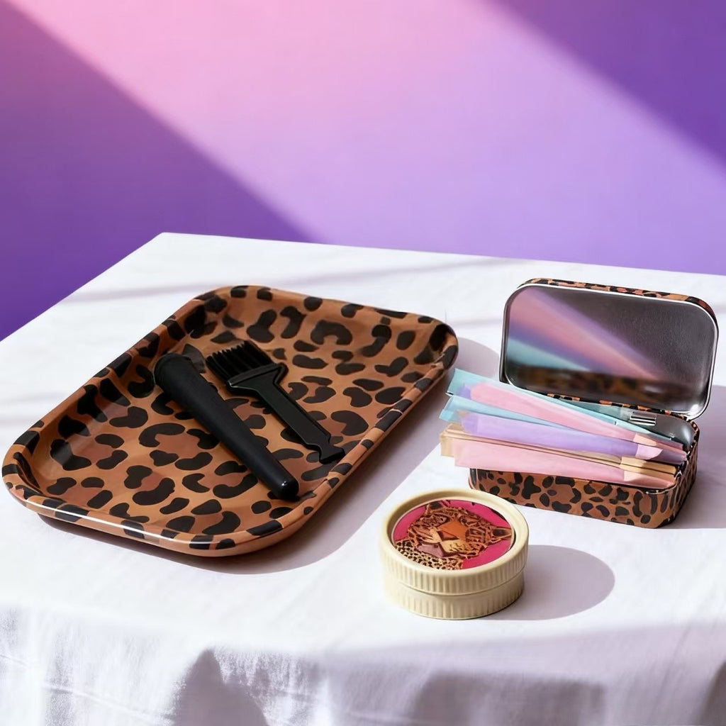 6pcs Wild Elegance Leopard Print Rolling Tray Set