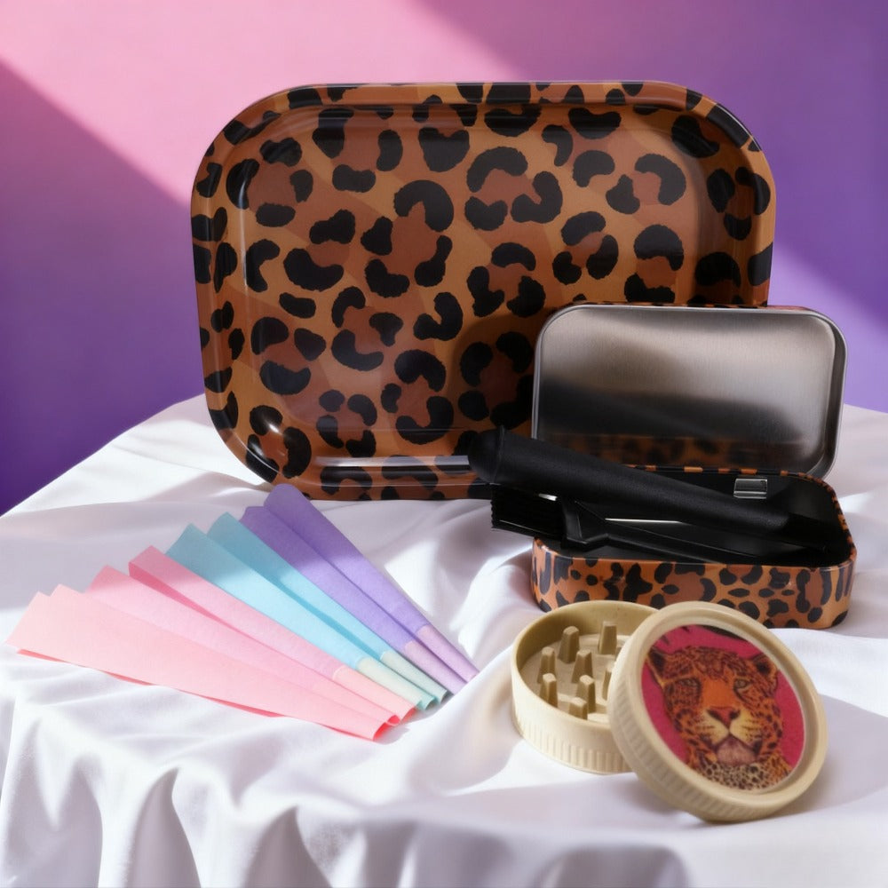 6pcs Wild Elegance Leopard Print Rolling Tray Set