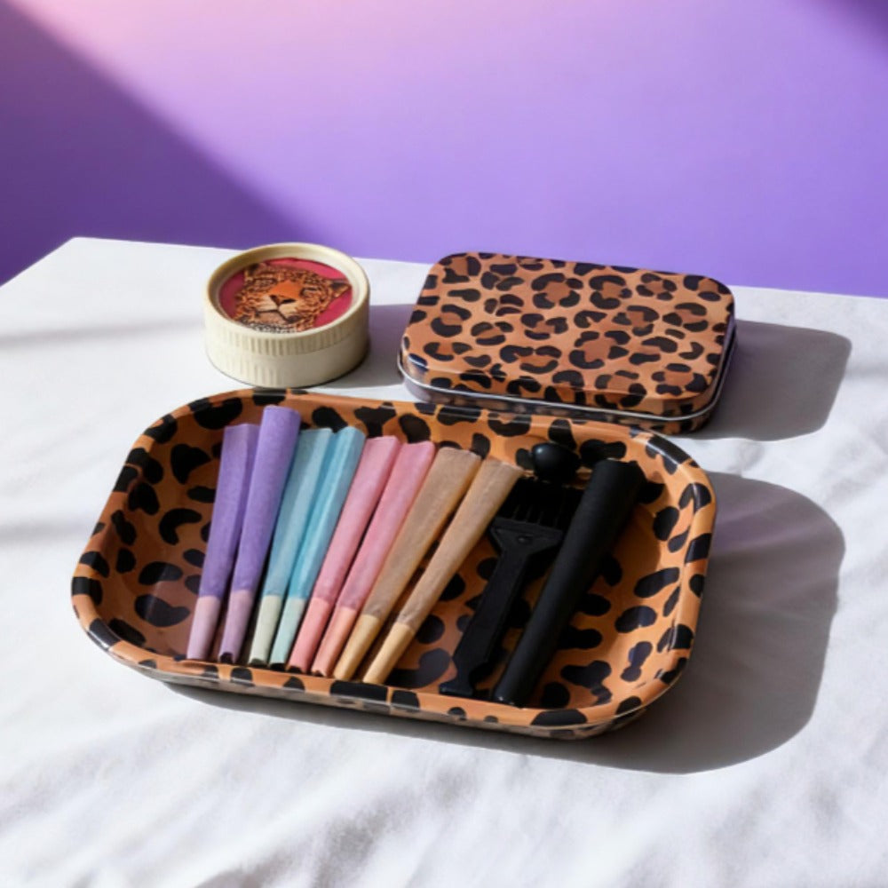 6pcs Wild Elegance Leopard Print Rolling Tray Set