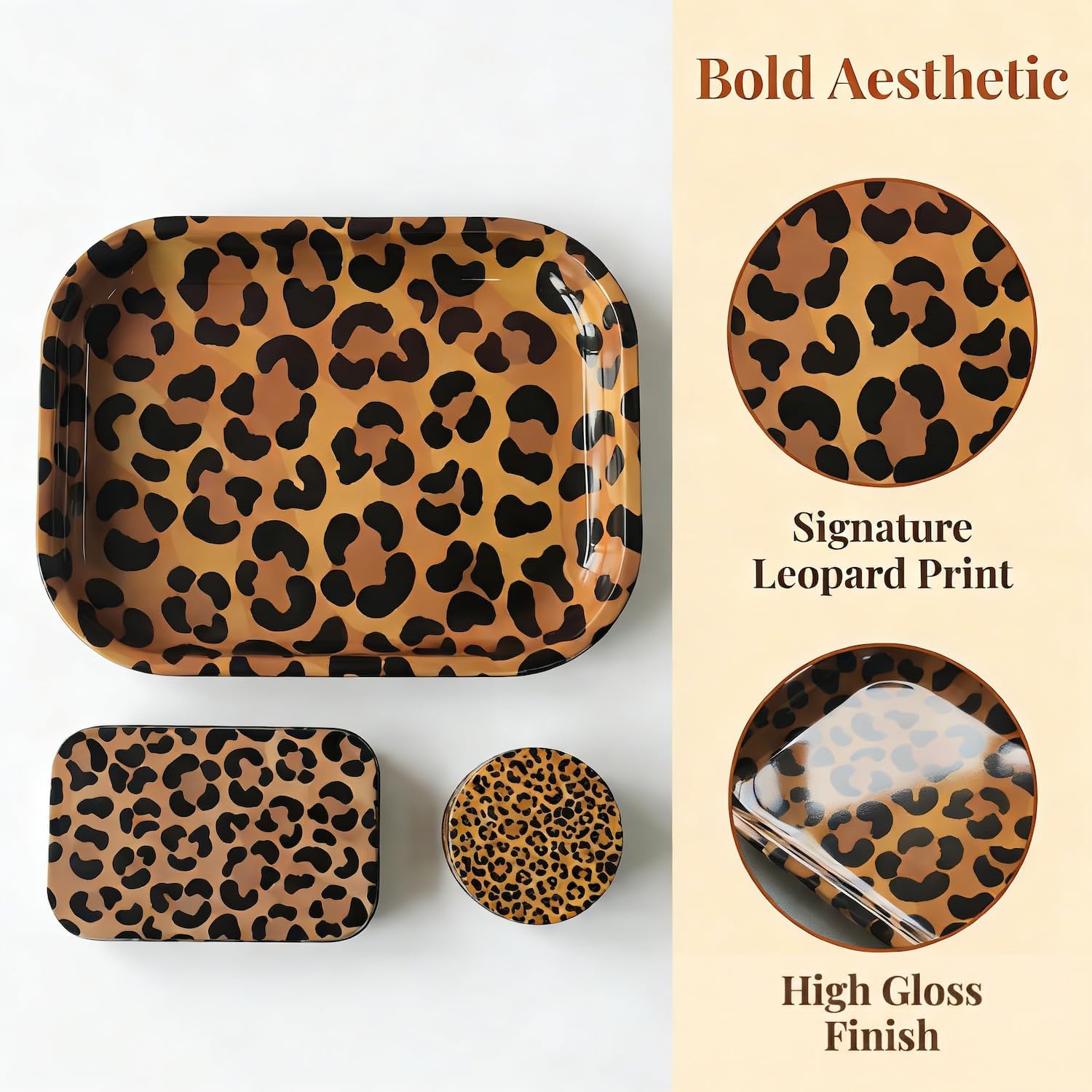 3pcs Wild Elegance Leopard Print Rolling Tray Set