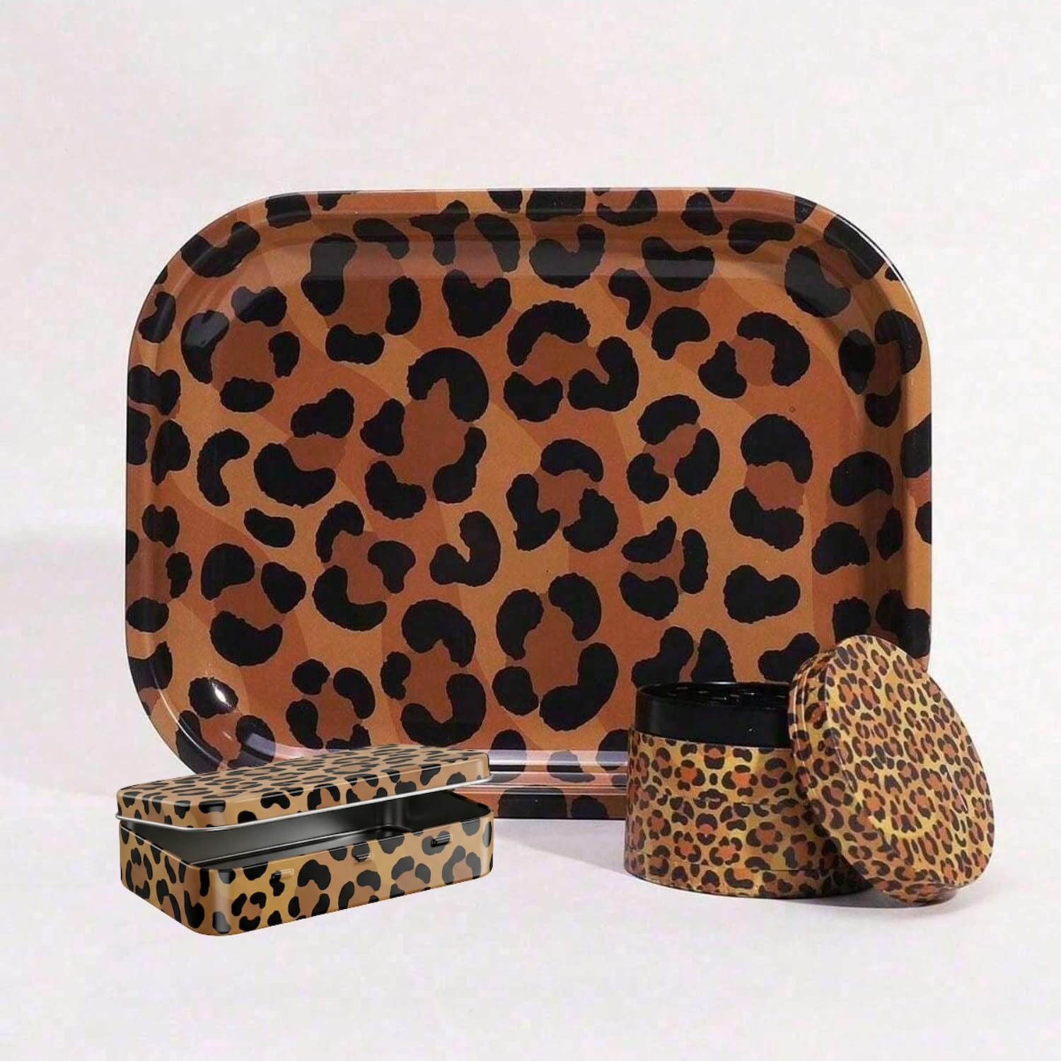 3pcs Wild Elegance Leopard Print Rolling Tray Set