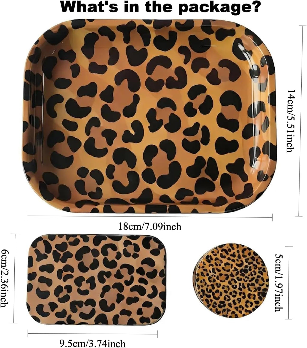 3pcs Wild Elegance Leopard Print Rolling Tray Set