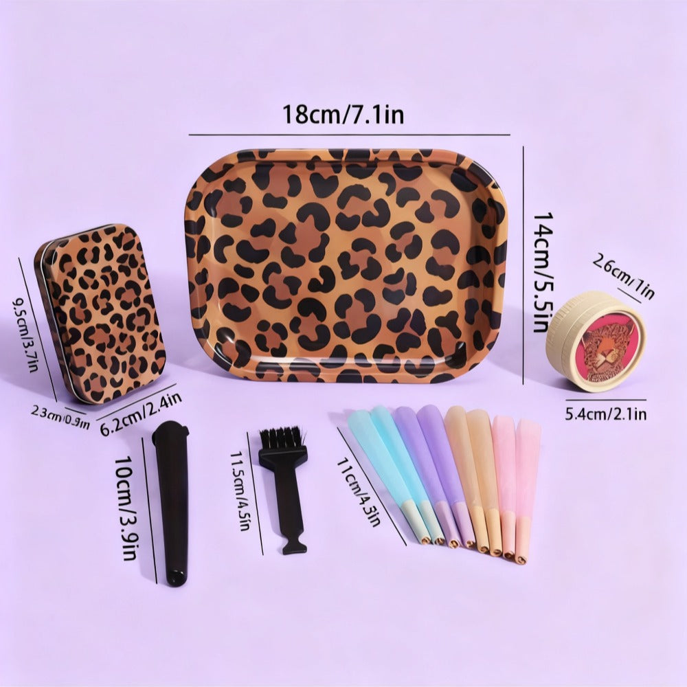 6pcs Wild Elegance Leopard Print Rolling Tray Set