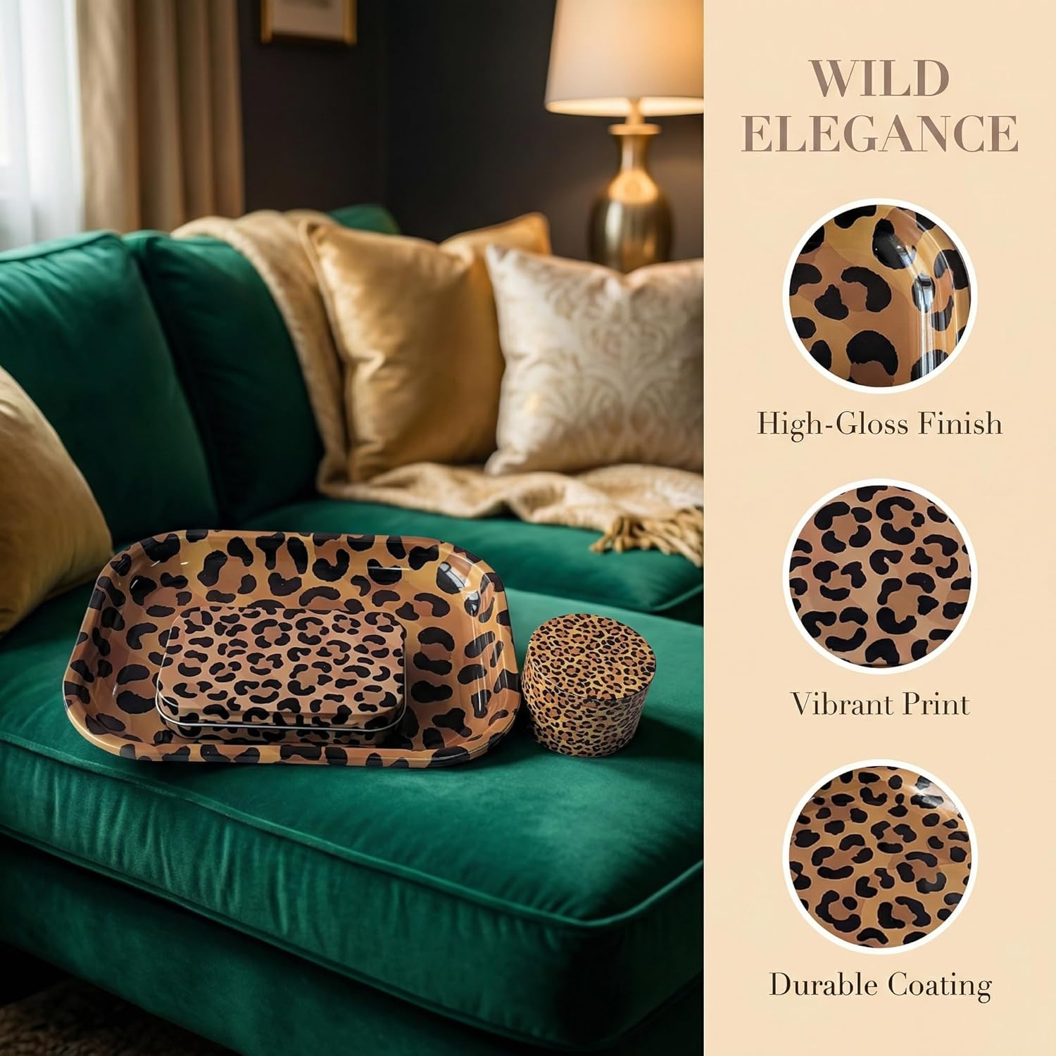3pcs Wild Elegance Leopard Print Rolling Tray Set