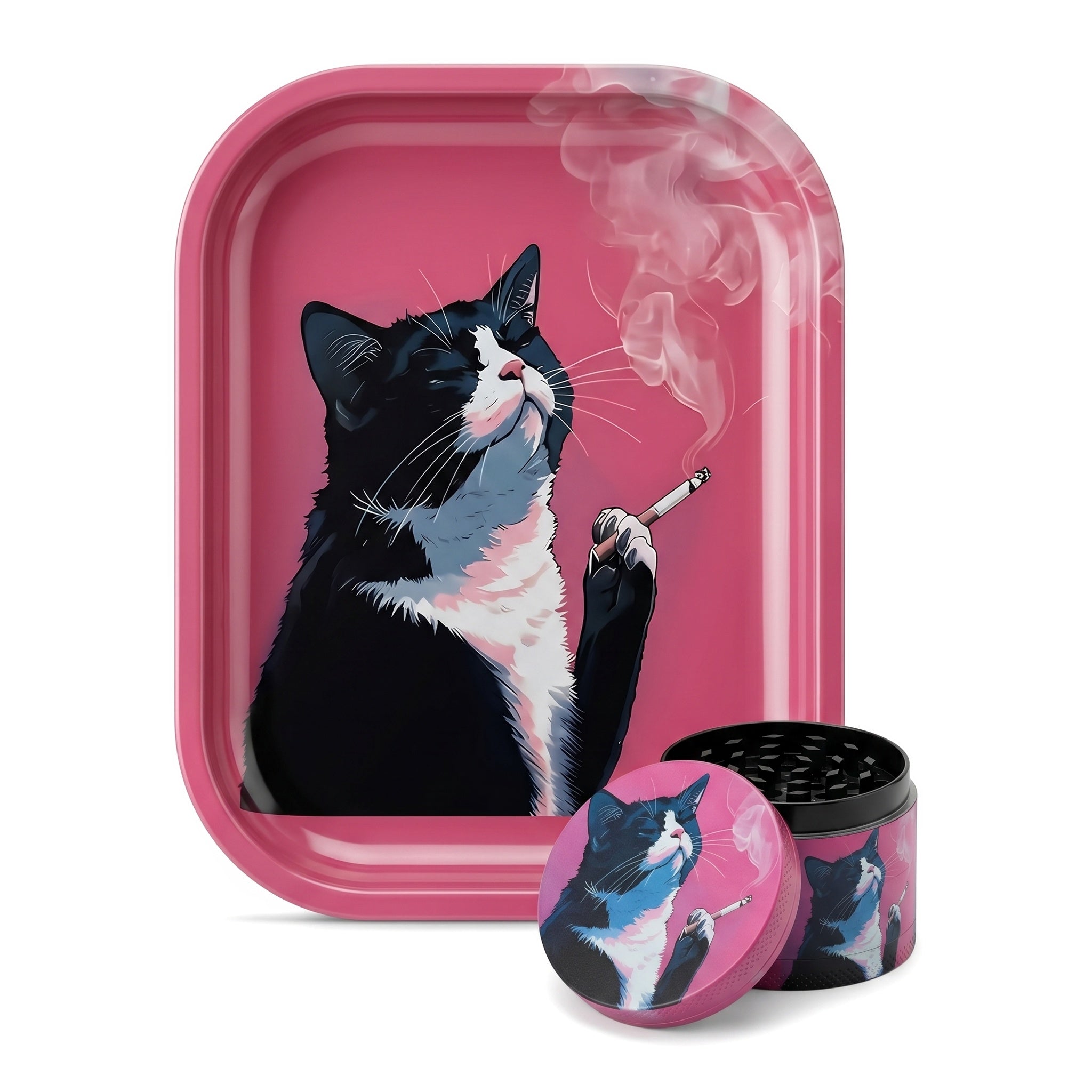 Funny Smoking Cat Rolling Tray Set