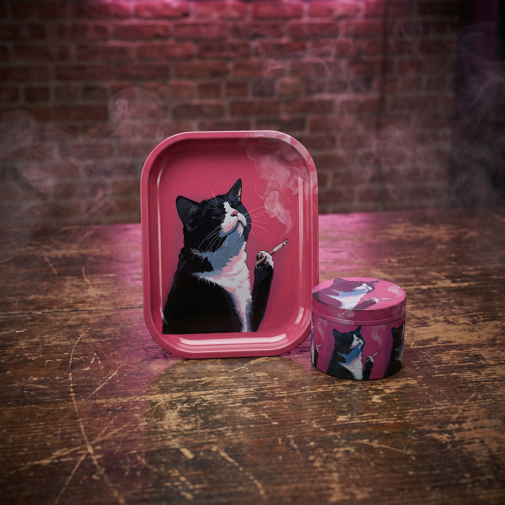 Funny Smoking Cat Rolling Tray Set