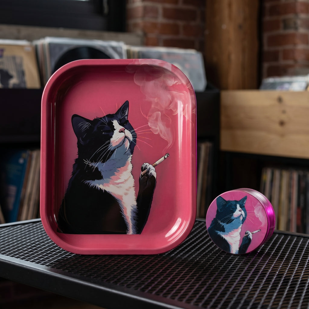 Funny Smoking Cat Rolling Tray Set
