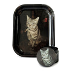 Funny Smoking Cat Rolling Tray Set, Black