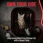 Funny Smoking Cat Rolling Tray Set, Black