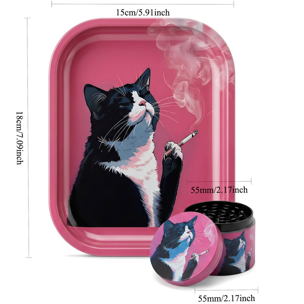 Funny Smoking Cat Rolling Tray Set