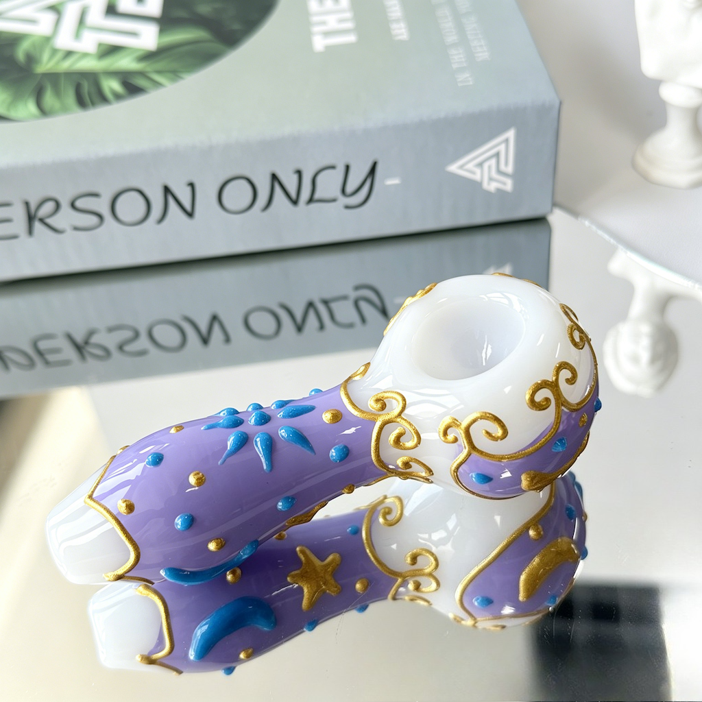 4" Purple Celestial Moon Glass Pipe With Purple Pouch