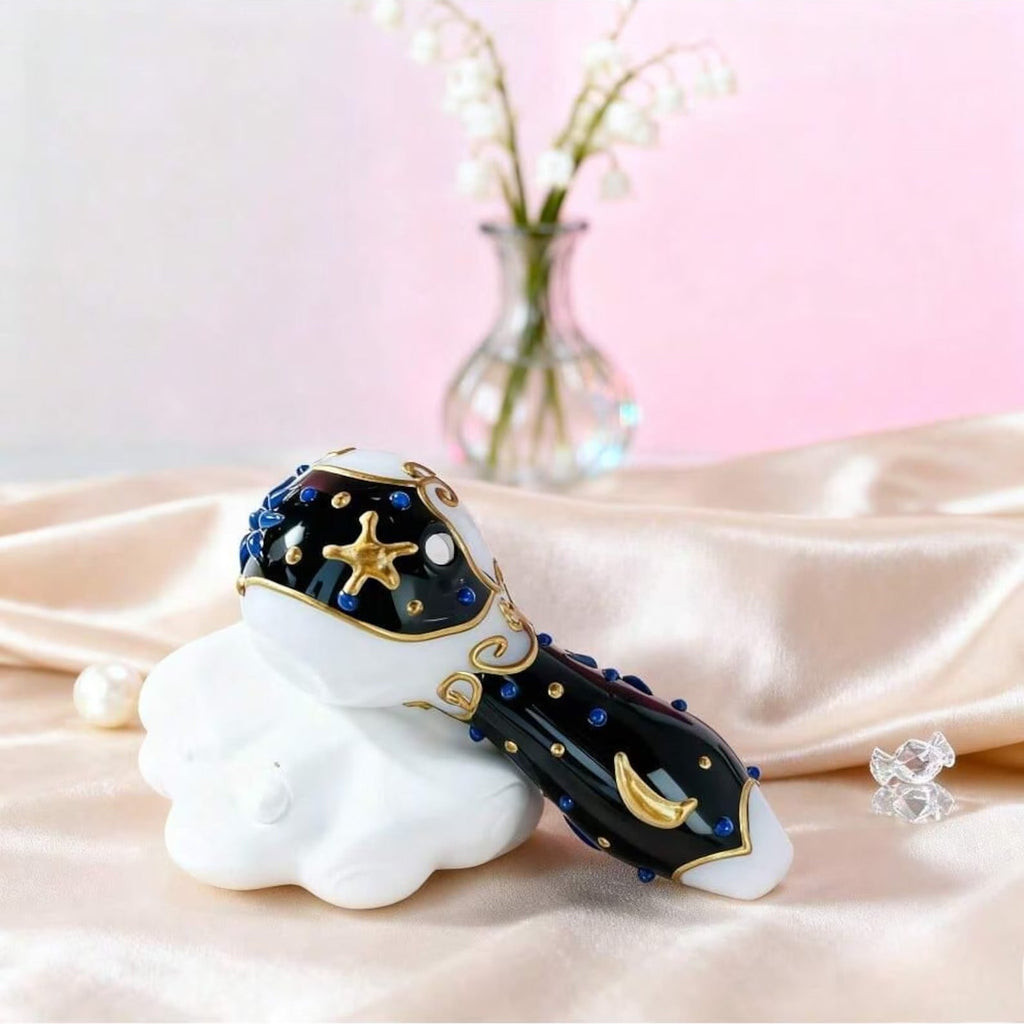 4" Celestial Moon Glass Pipe With Purple Pouch