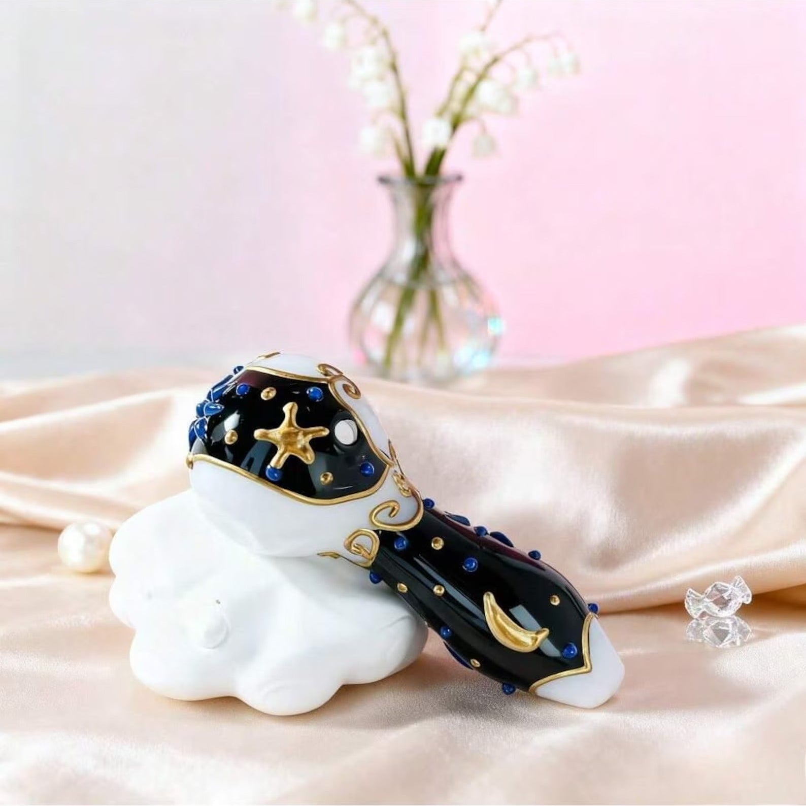 4" Celestial Moon Glass Pipe With Purple Pouch